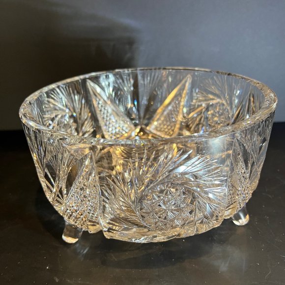 Vintage Early 20th Century American Brilliant Cut Glass Footed Bowl
